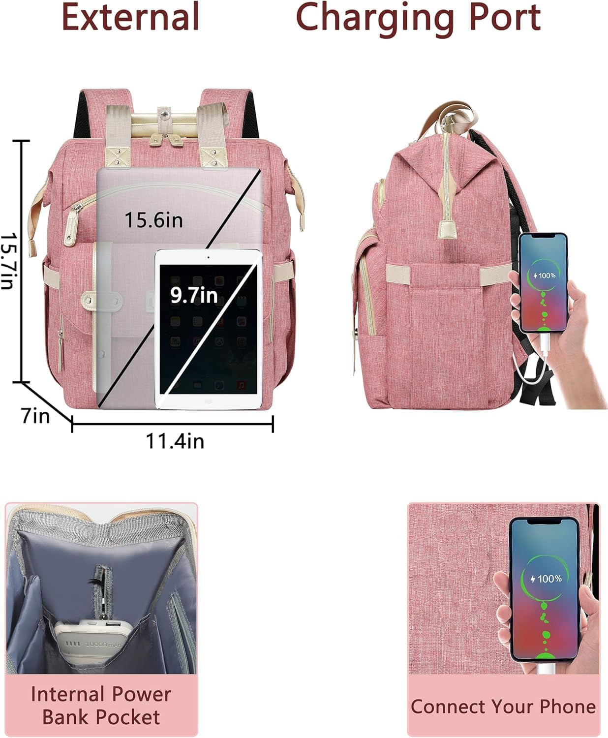 Backpack for Women,Rfid anti Theft Work Backpack for 15.6 Inch Laptop,Wide Open Large USB Charging Port Student Bookbag, Doctor Teacher Nurse College School Travel Shoulder Purse Bag